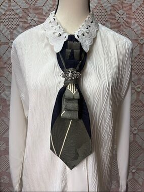 Upcycled Silk Tie Necklace | Art Deco Pearl Detail